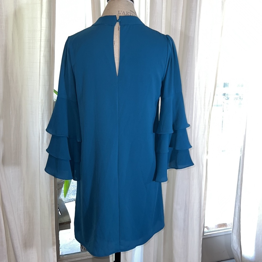 She + Sky ruffle sleeve teal blue women’s dress event outfit casual work Small​ - Picture 8 of 11
